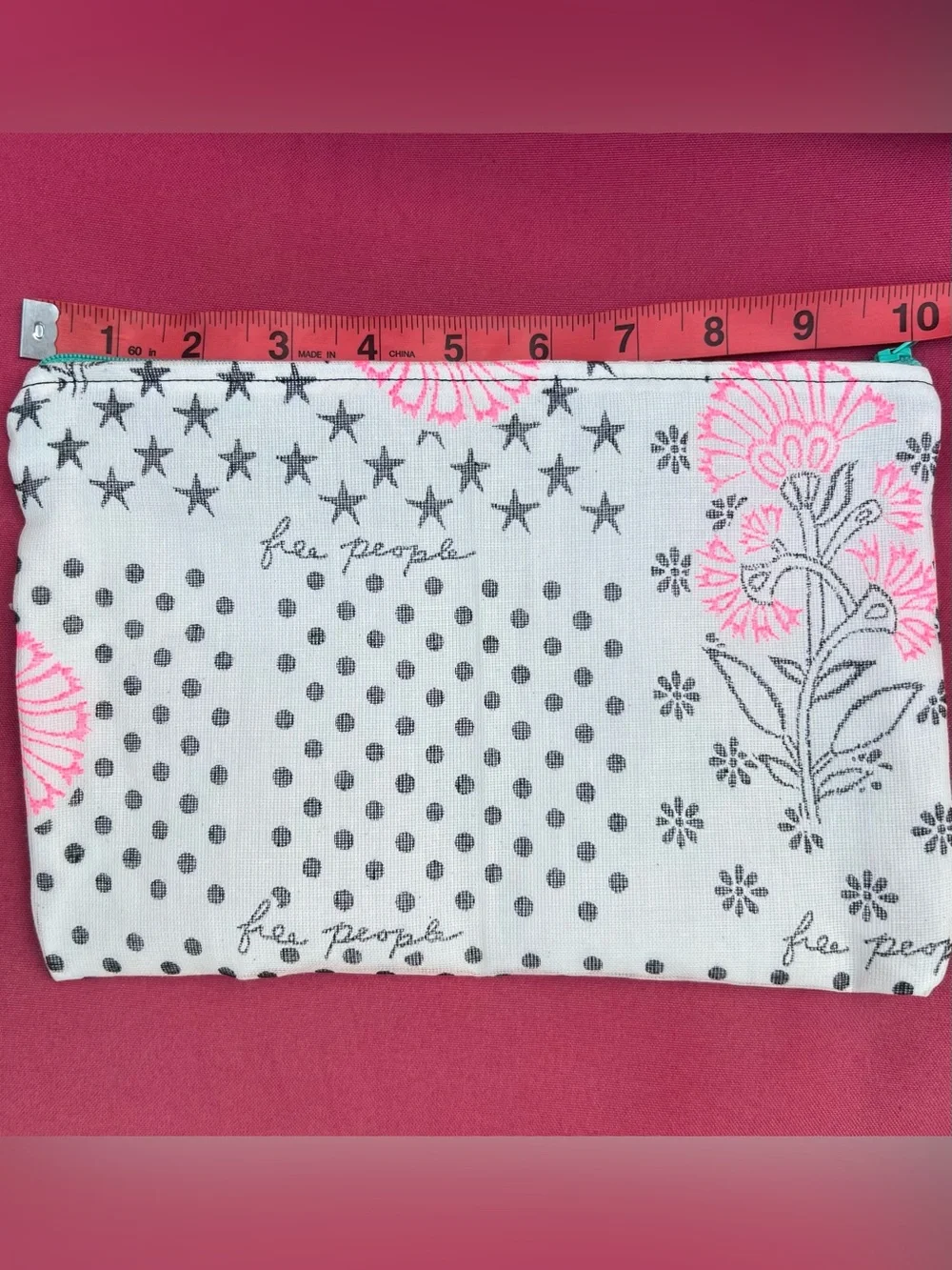 Upcycled shopping bag double lined Free People zip closure makeup bag